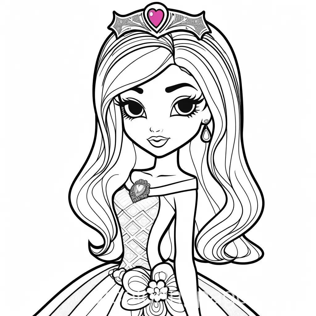 Monster-High-Prom-Coloring-Page-Black-and-White-Line-Art