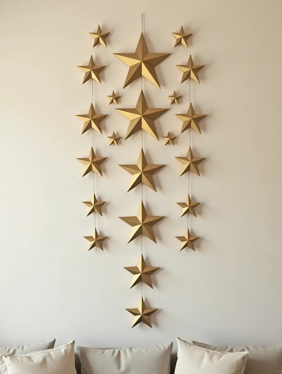 I want an image for a 9 star wall decoration where the stars are biggest at the top and smallest at the bottom