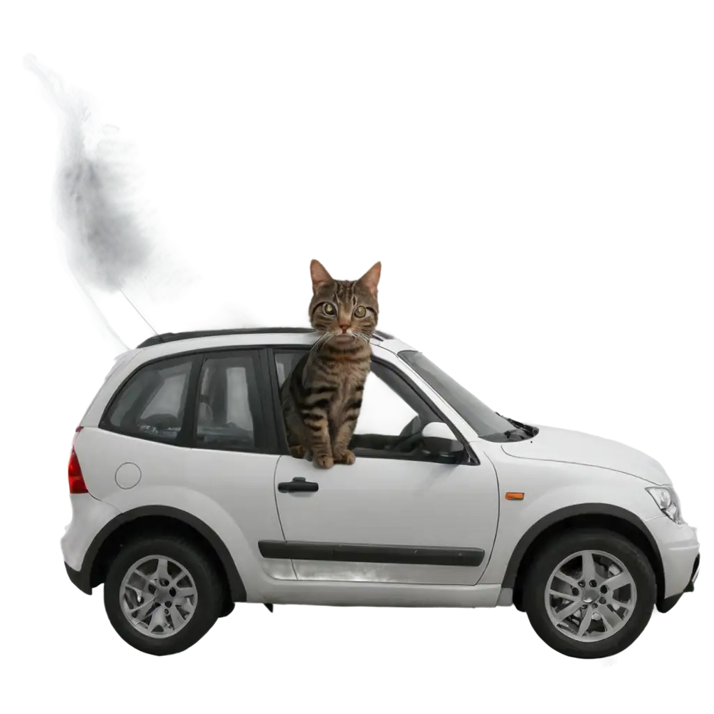 PNG-Image-of-a-Car-with-a-Cat-HighQuality-Digital-Art-for-Your-Projects