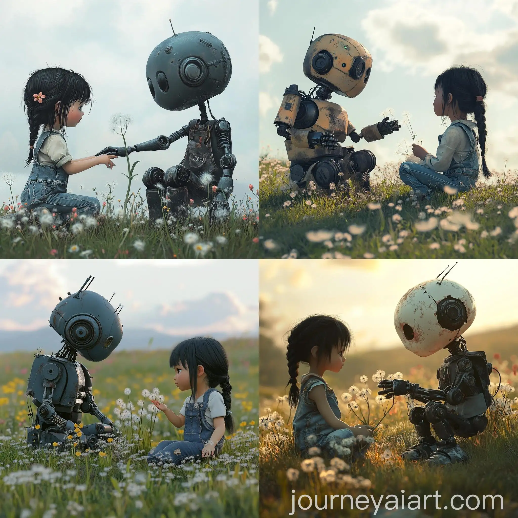 Innocent-Encounter-Robot-and-Girl-in-Dandelion-Field