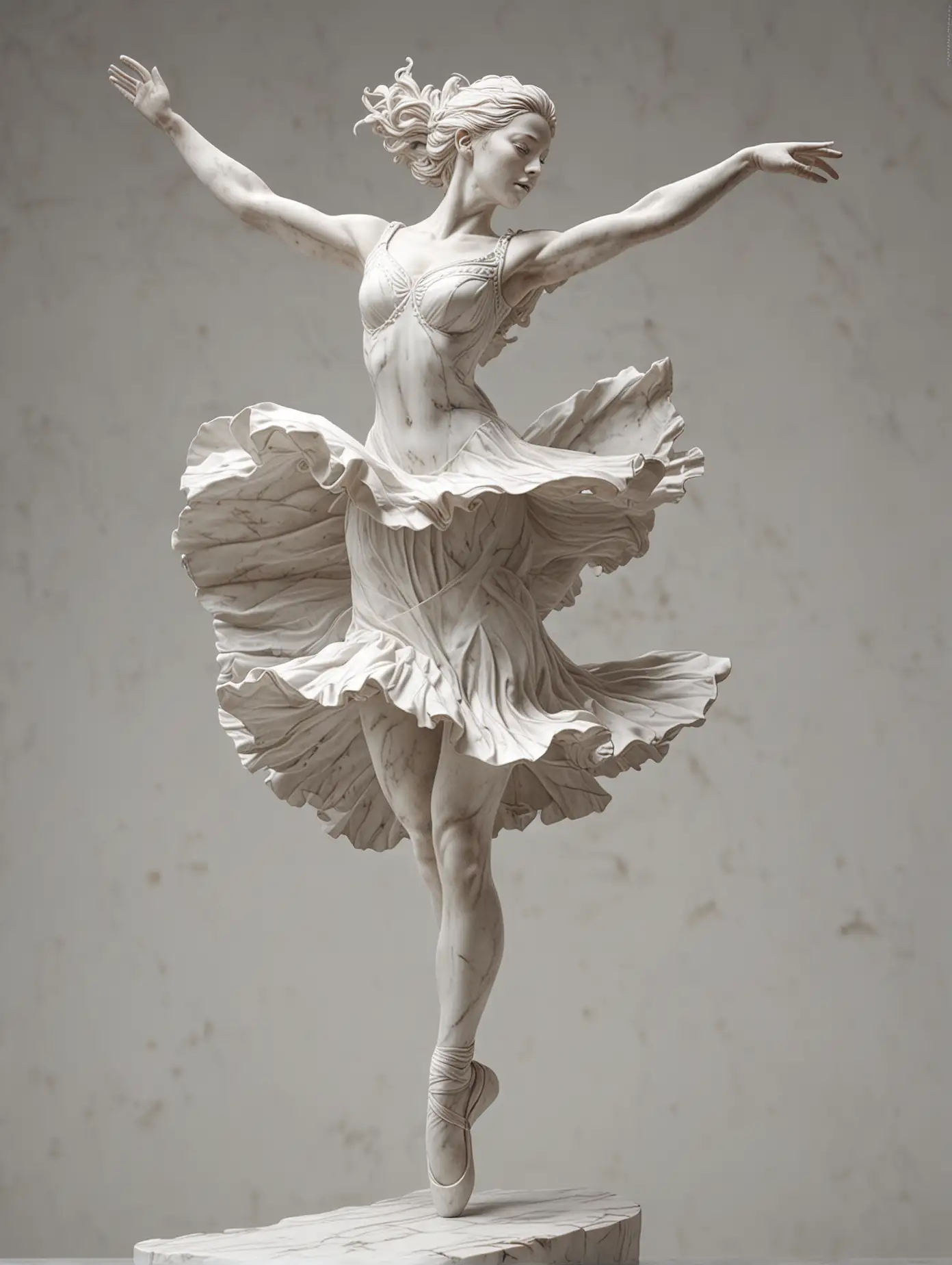 Elegant Ballerina Statue Jumping in Air White Marble Sculpture