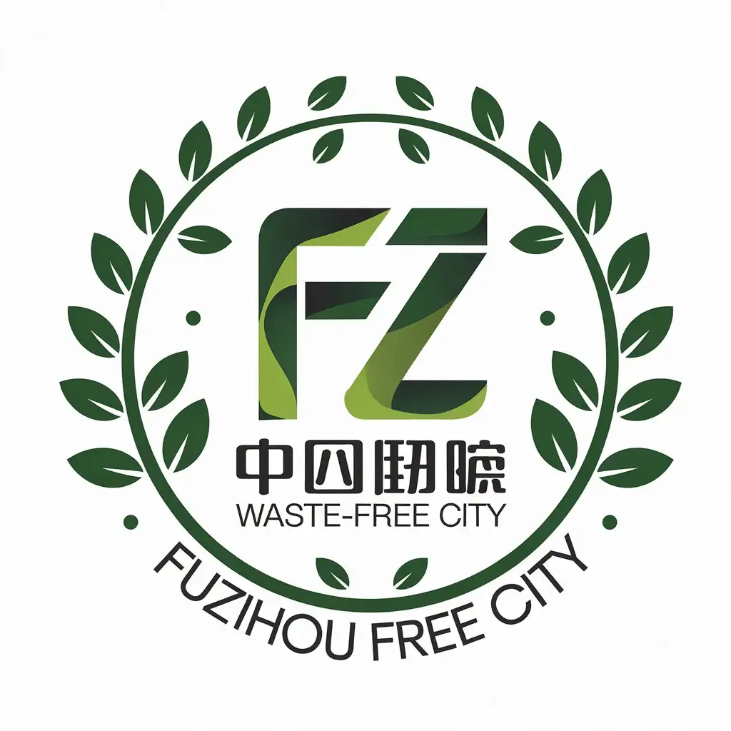 LOGO Design for Fuzhou WasteFree City Green Leaves FZ Symbol on Clear Background