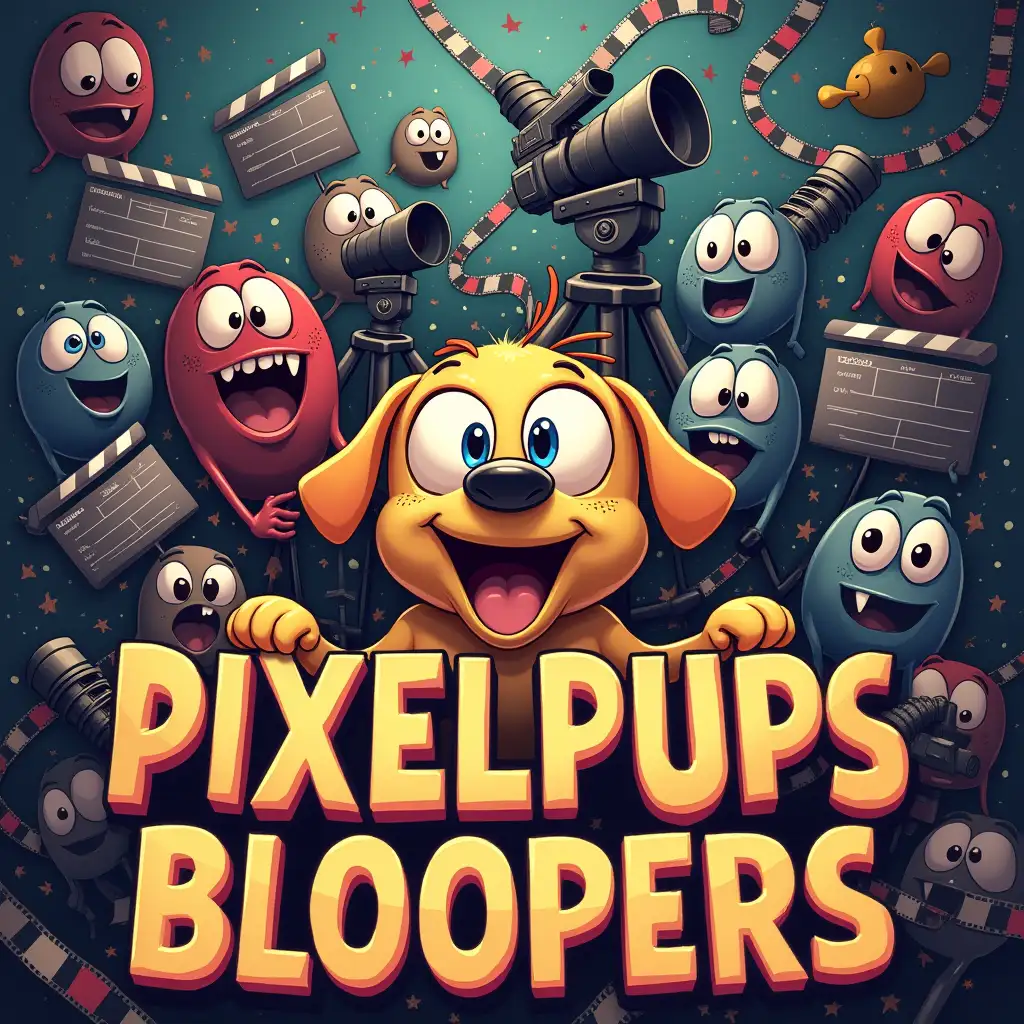 Poster-Featuring-PIXELPUPS-BLOOPERS-1-with-Video-Cameras-and-Film-Elements