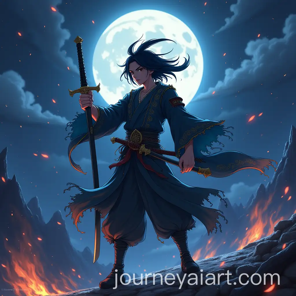 Tanjiro-from-Demon-Slayer-in-Fierce-Battle-Stance-Against-Muzan-Under-Moonlight