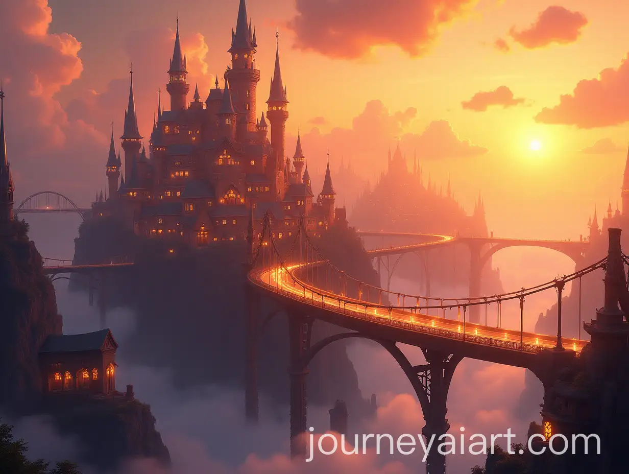 Vibrant-Floating-City-at-Sunset-with-Glowing-Bridges-and-Magical-Towers