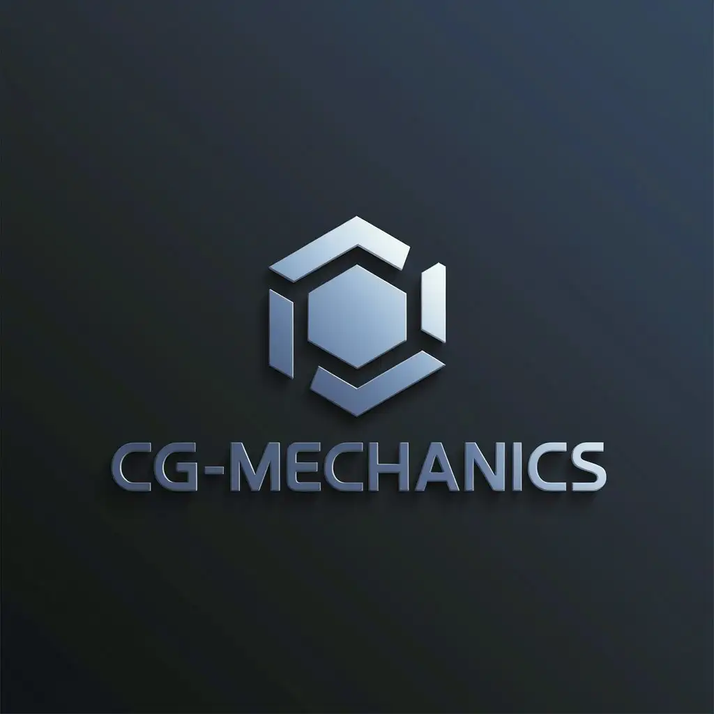 LOGO Design for CGMECHANICS Metallic 3D Hexagonal Symbol on Dark Reflective Background