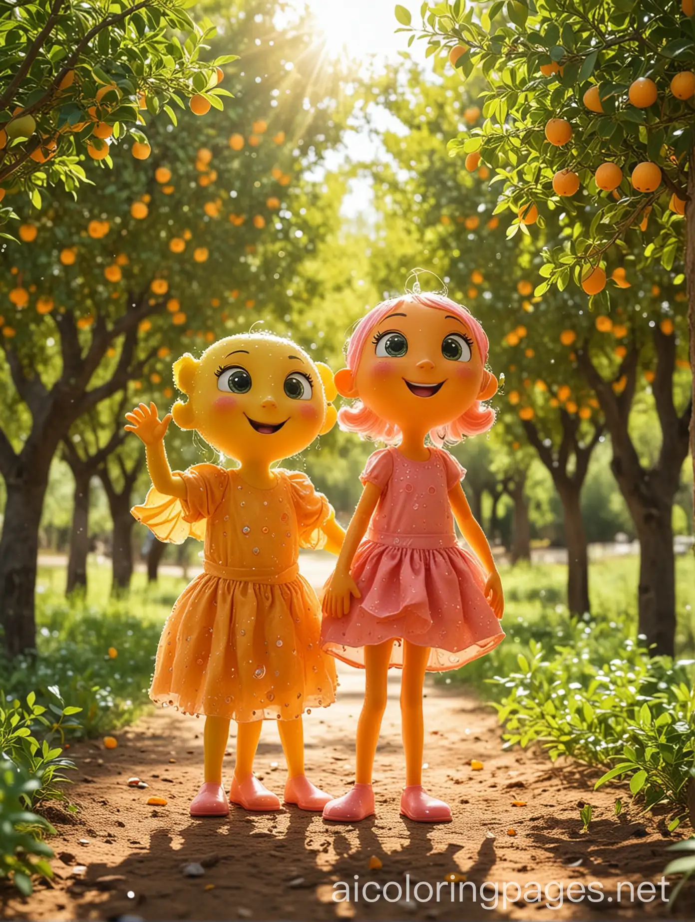 Adorable-Cartoon-Fruit-Characters-in-a-Sunlit-Orchard