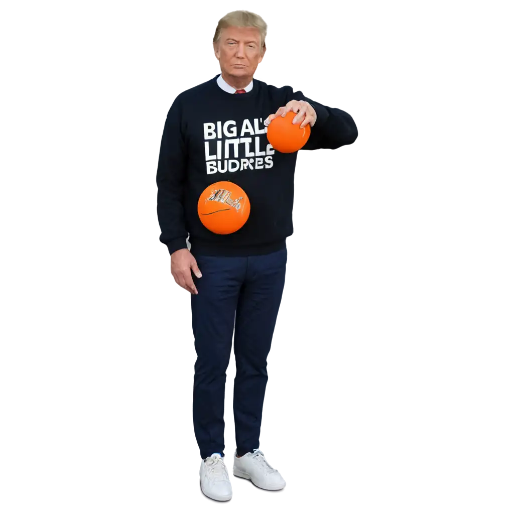 PNG-Image-Donald-Trump-in-Big-Als-Little-Buddies-Sweatshirt-with-Kamala-Harris-Bowling-Ball