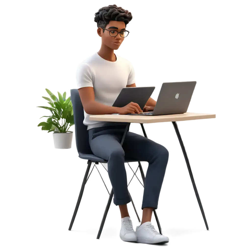 Young-Man-Working-on-Laptop-in-Modern-Office-Setting-PNG-Illustration-for-Professional-Use