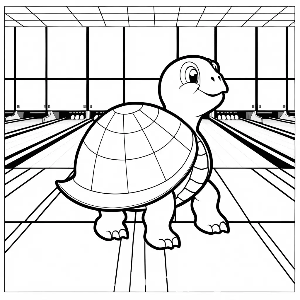 Cartoon-Turtle-Bowling-in-a-Bowling-Alley-Coloring-Page