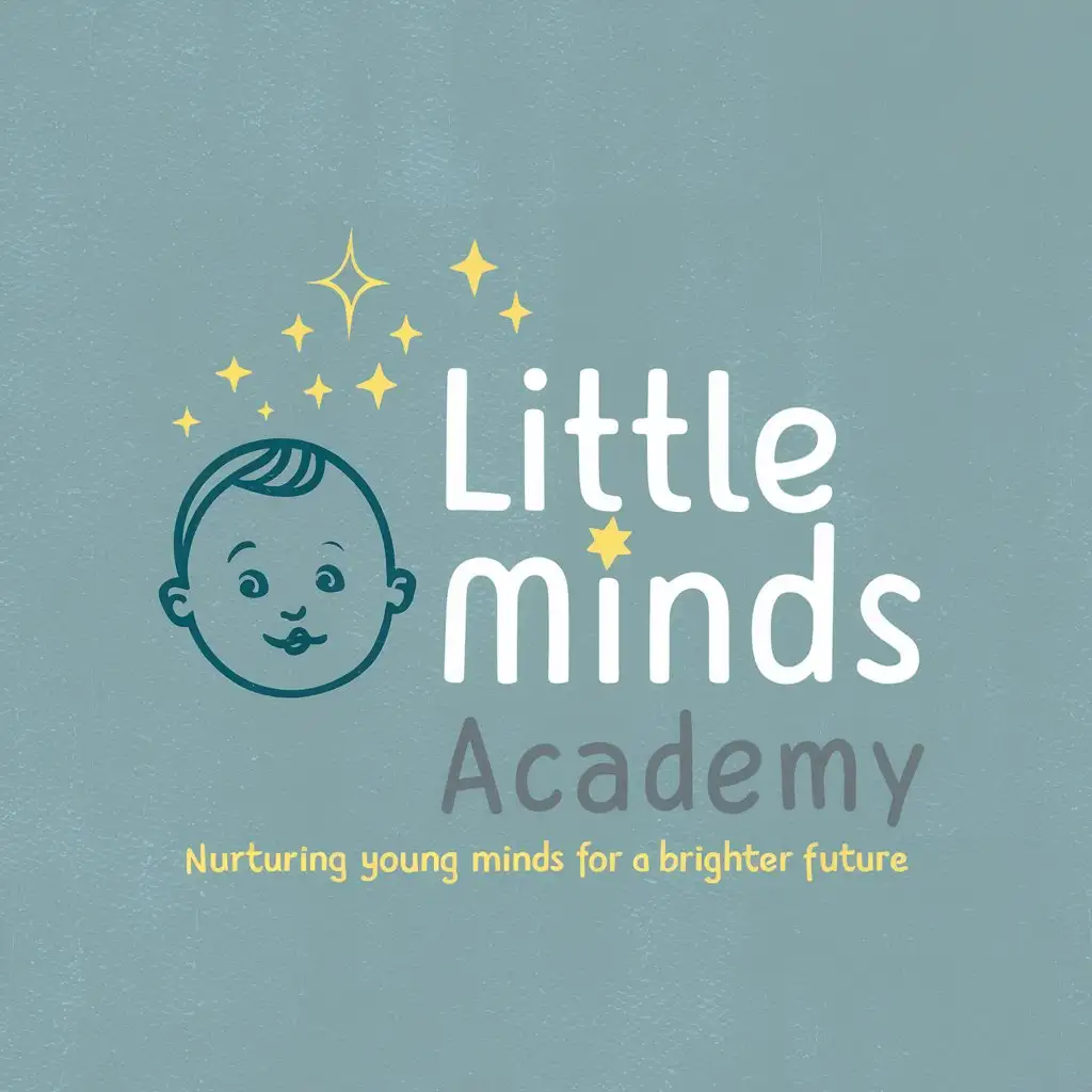 Logo Design for Little Minds Academy Nurturing Young Minds with Light Blue and Sparkling Curiosity