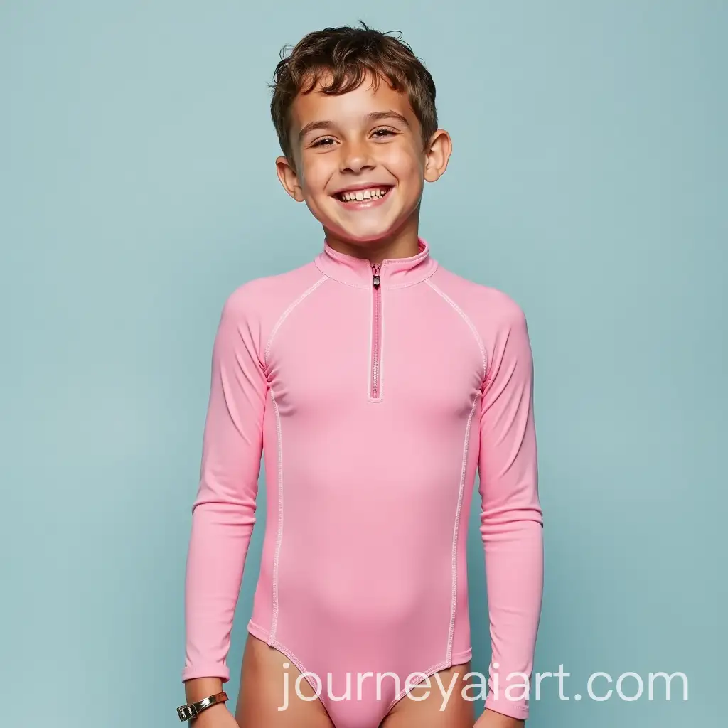 11YearOld-Boy-in-Stylish-Pink-Long-Sleeve-Swimsuit