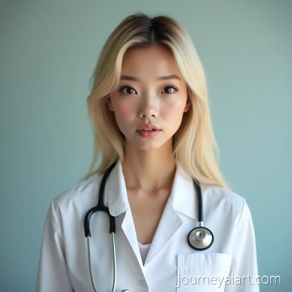 Cute-Asian-Female-Doctor-with-Blonde-Hair-in-Shocked-Expression