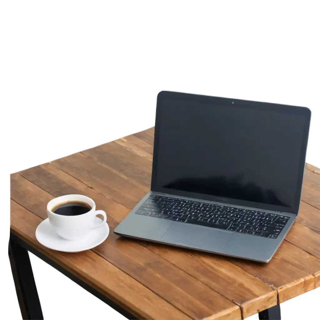 a laptop setting on a wooden table with coffee