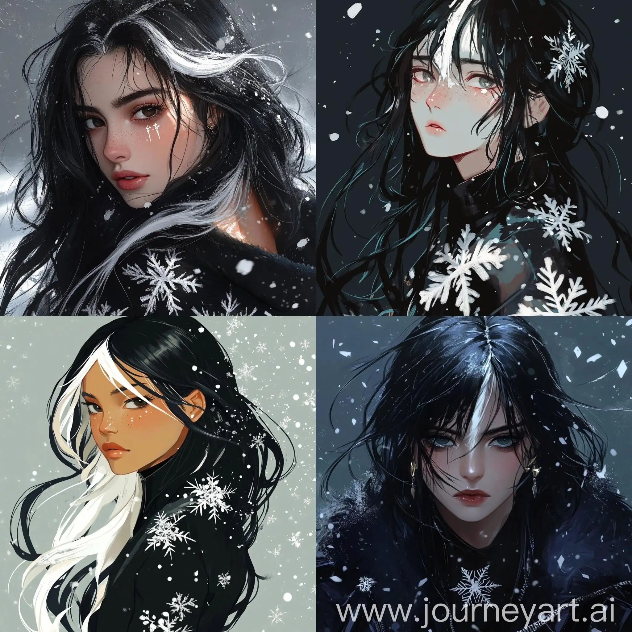 Person-with-Black-Hair-and-White-Snowflake-Clothing