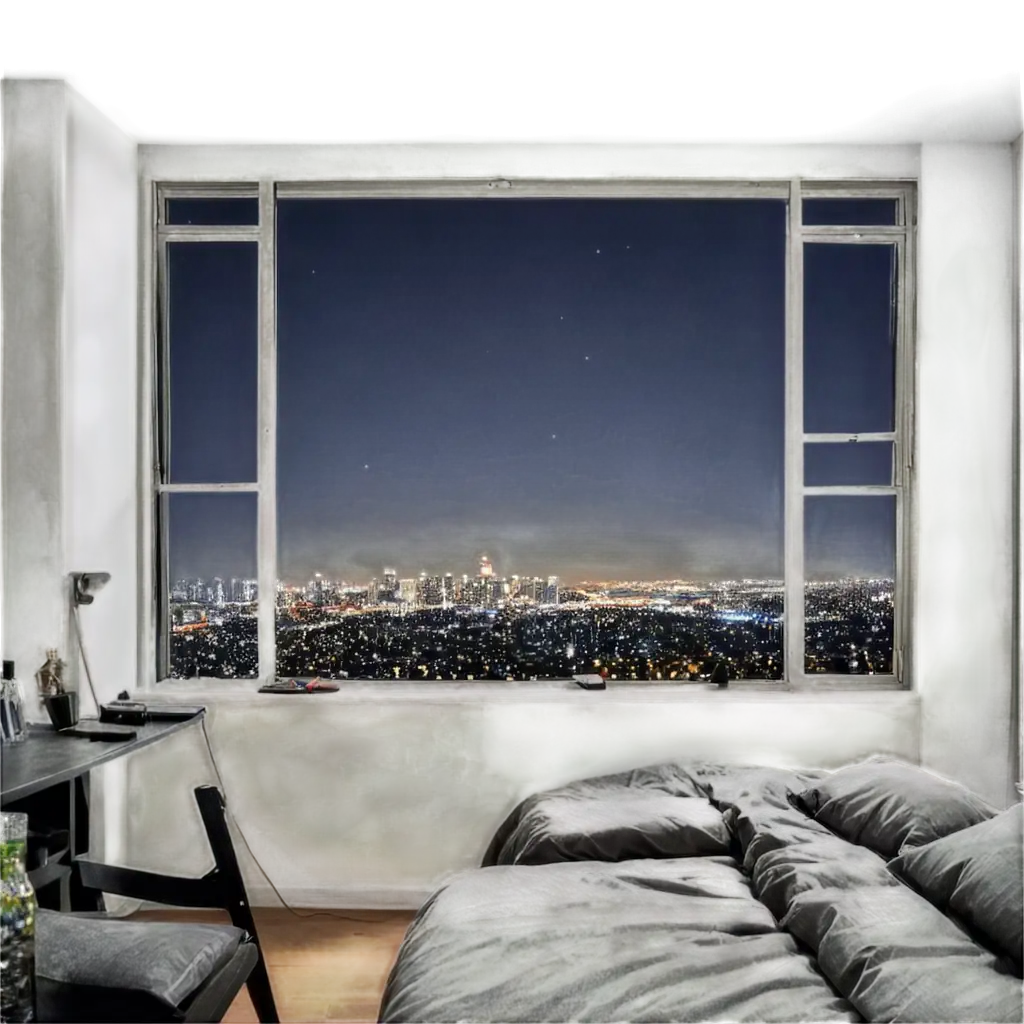 Stunning-PNG-of-an-Apartment-in-the-Dark-with-a-Cityscape-View-at-Night-Perfect-for-HighQuality-Visuals