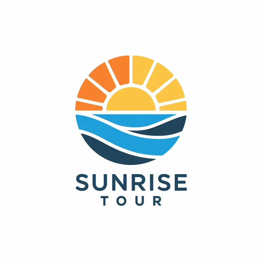 LOGO Design for Sunrise Tour Vibrant Sun Rising Over Ocean with Travel Emphasis