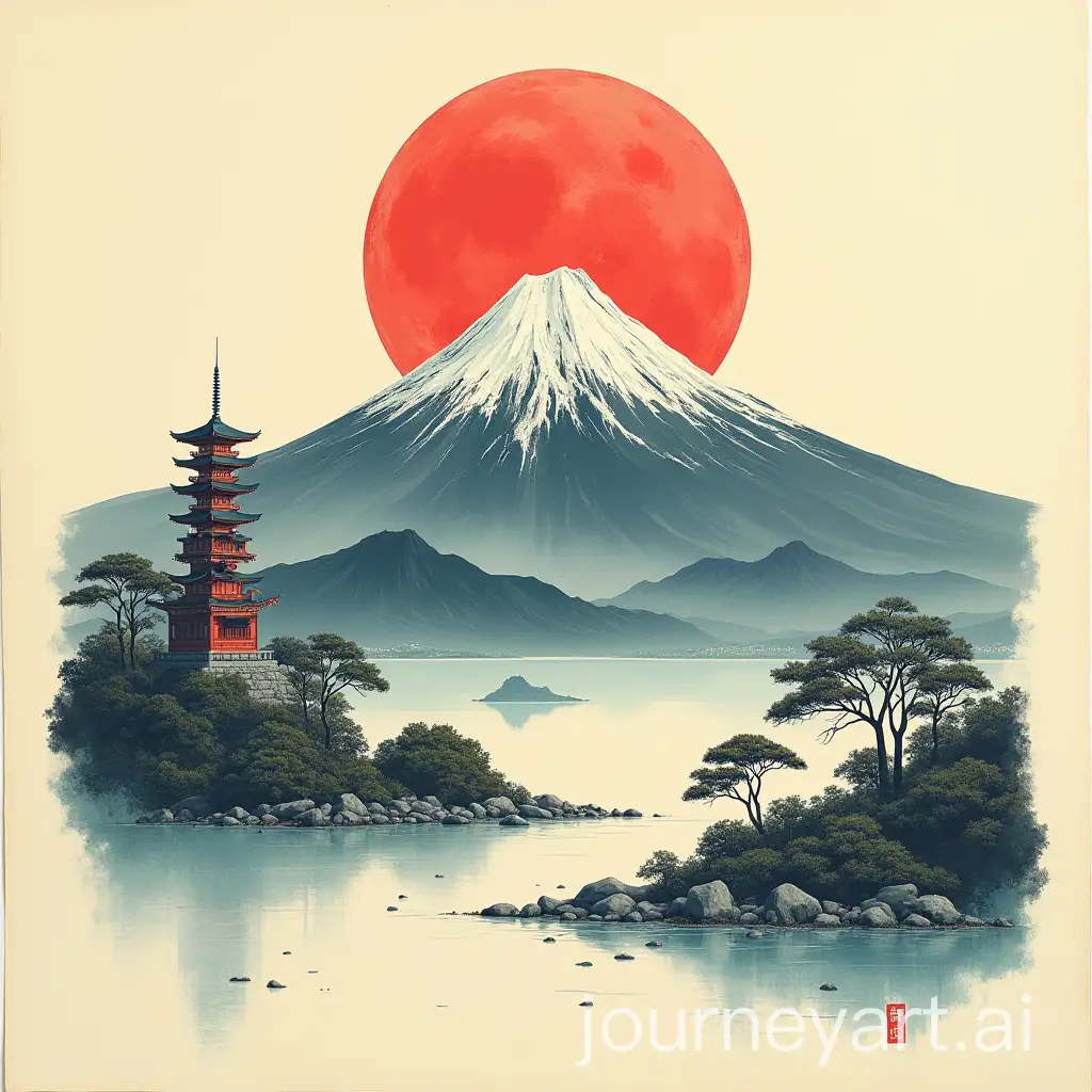 Mount-Fuji-Landscape-with-Kanji-Calligraphy-Representing-Wealth