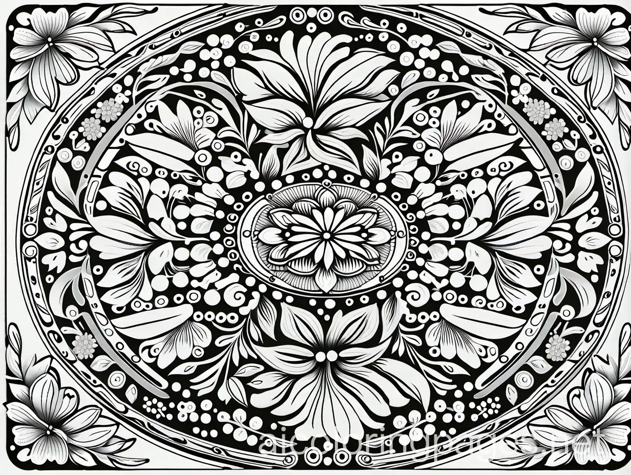 a mandala full of spring flowers, Coloring Page, black and white, line art, white background, Simplicity, Ample White Space. The background of the coloring page is plain white to make it easy for young children to color within the lines. The outlines of all the subjects are easy to distinguish, making it simple for kids to color without too much difficulty