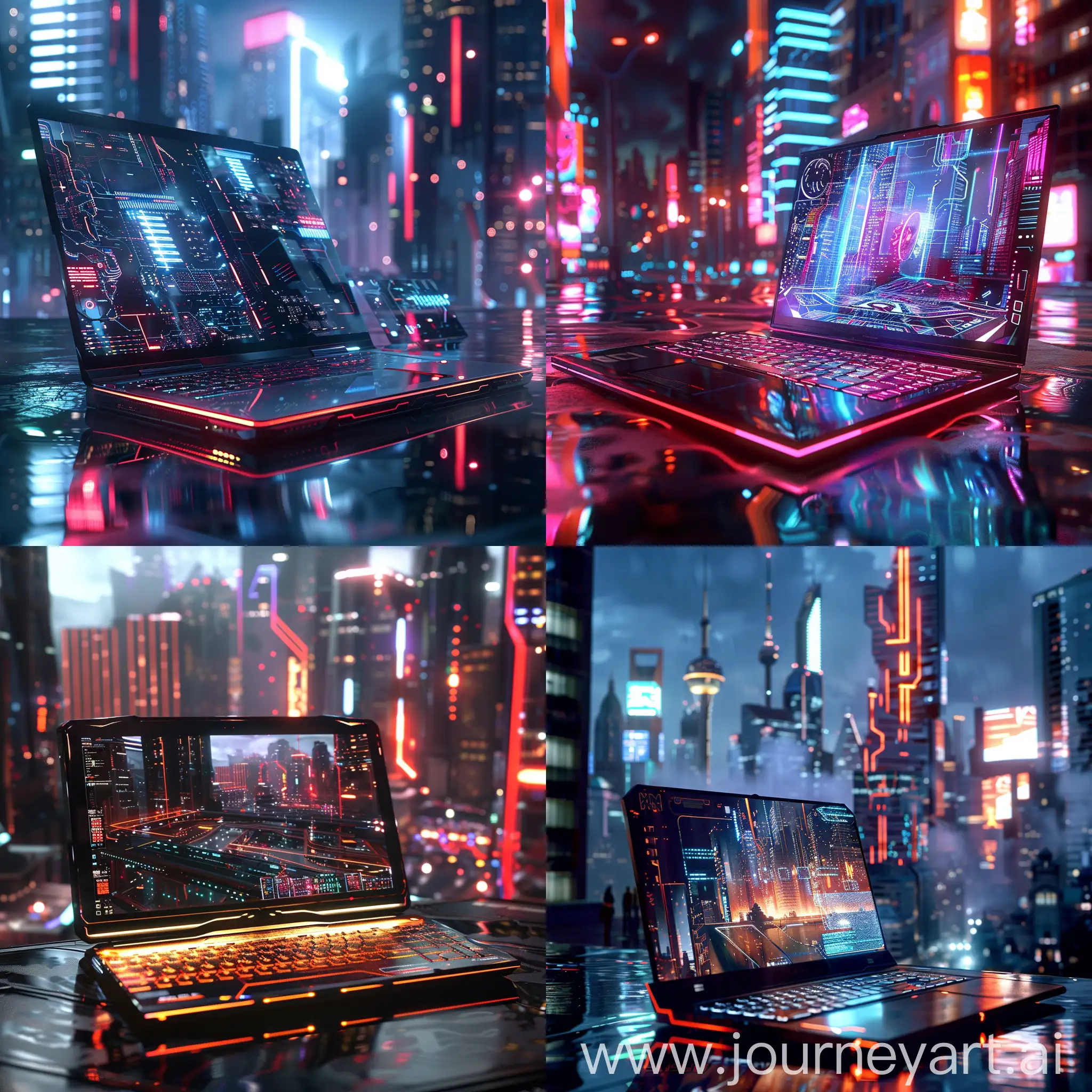 Futuristic-Laptop-Infused-with-Exotechnology-in-a-Neonlit-Metropolis