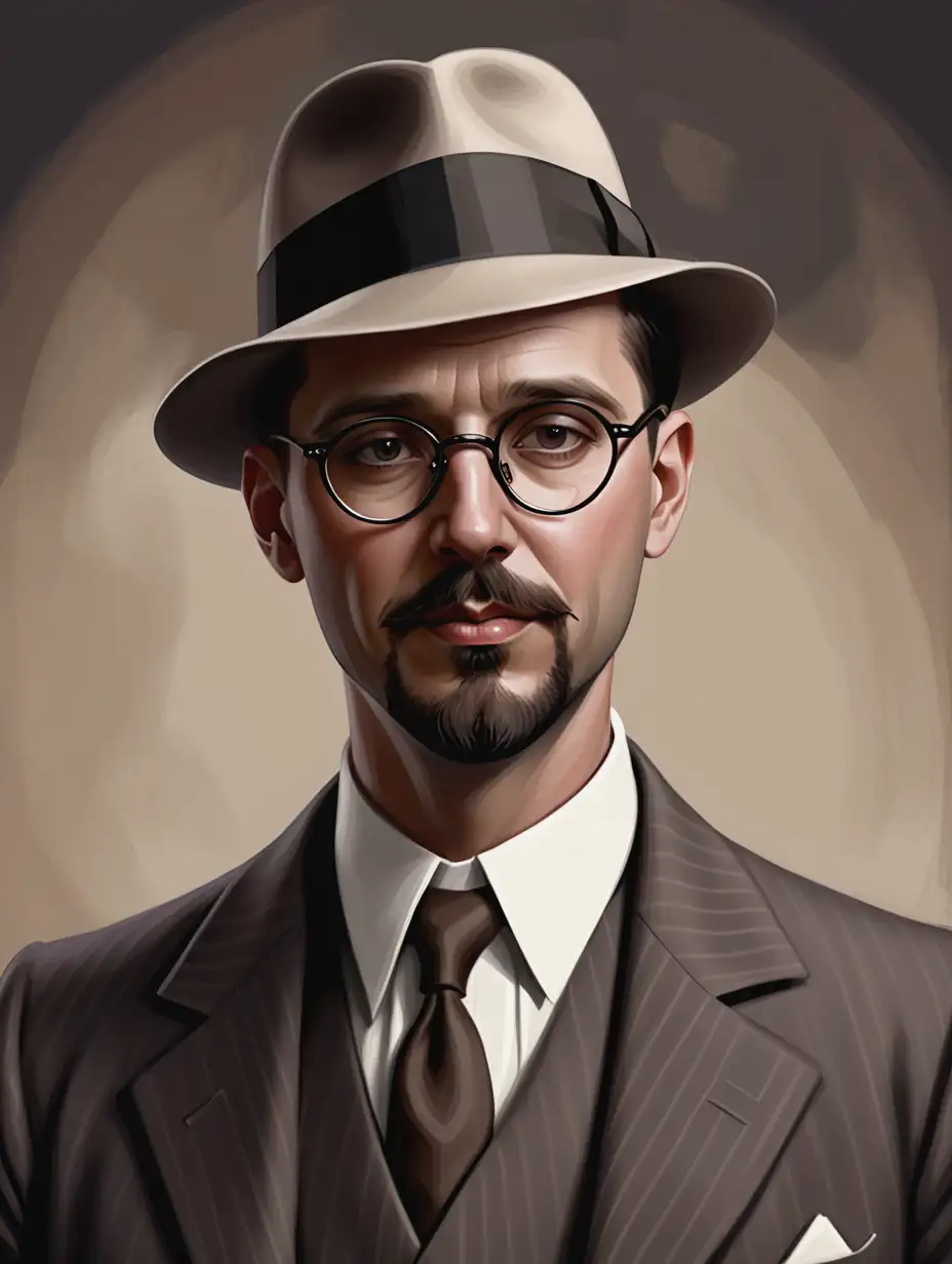 1920s Gentleman with Dark Brown Goatee and Glasses in a Stylish Suit