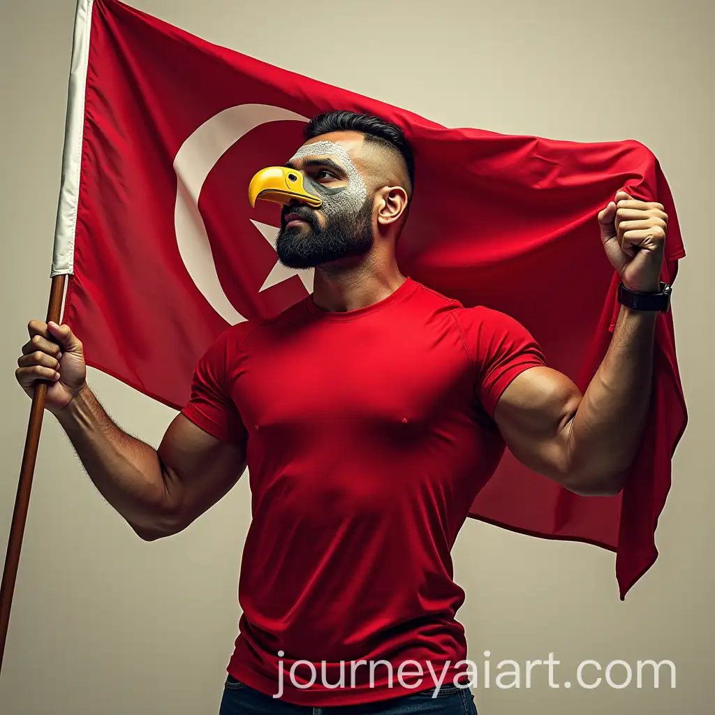 Muscular-EagleMan-Holding-Tongan-Flag-in-Red-TShirt