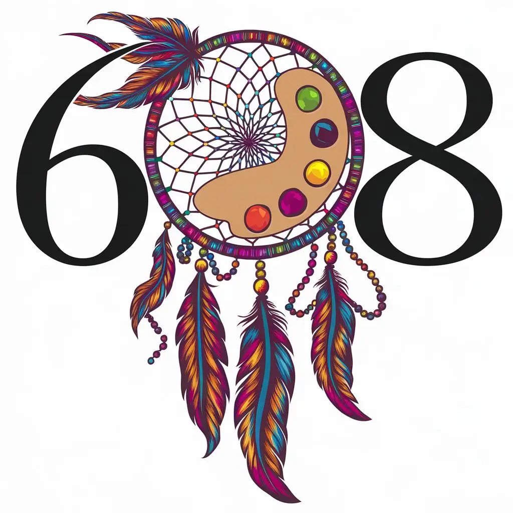 a vector logo design,with the text "698", main symbol:Dream Catcher, painter, rainbow,complex,be used in Beauty Spa industry,clear background