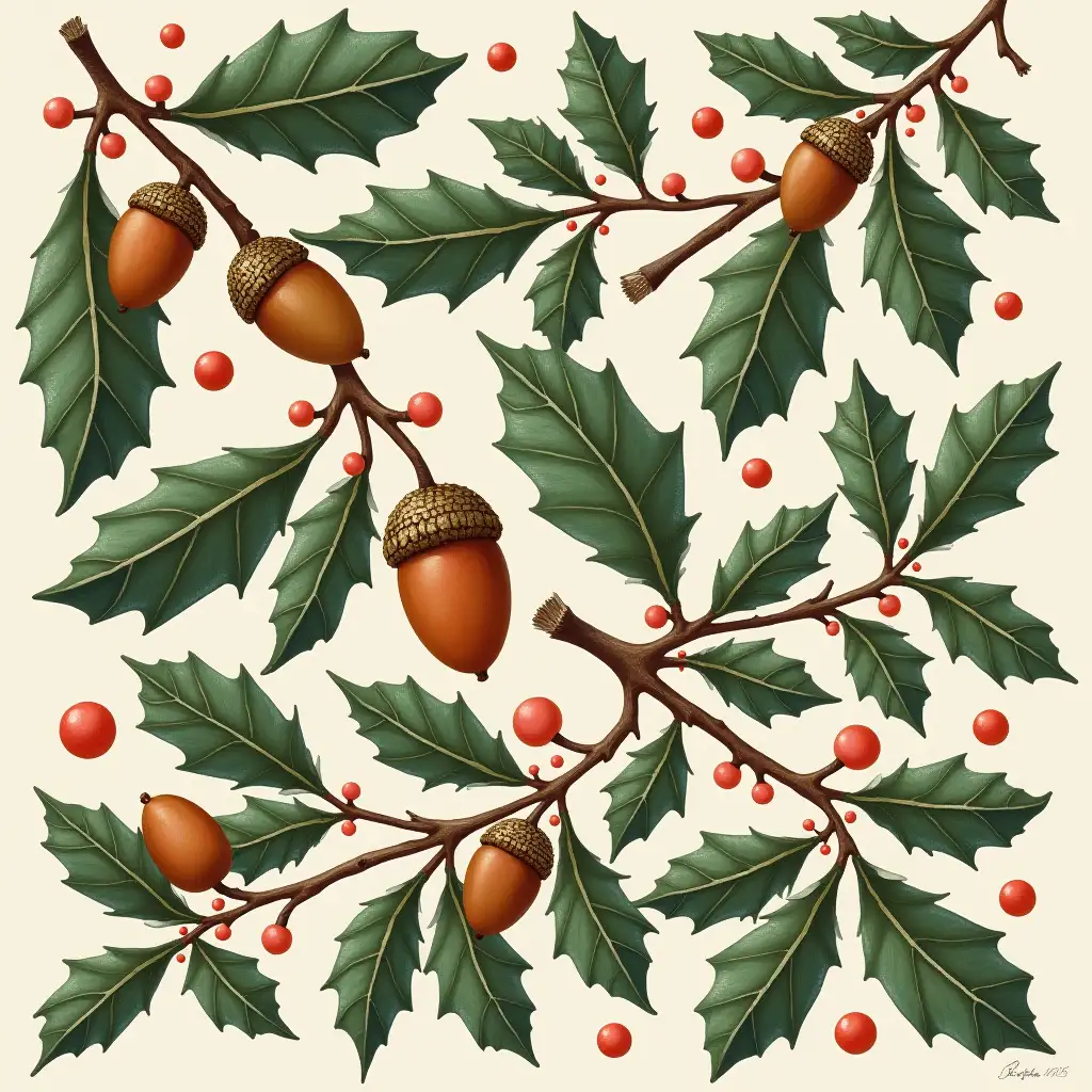 NatureInspired Acorns and Holly Pattern Design