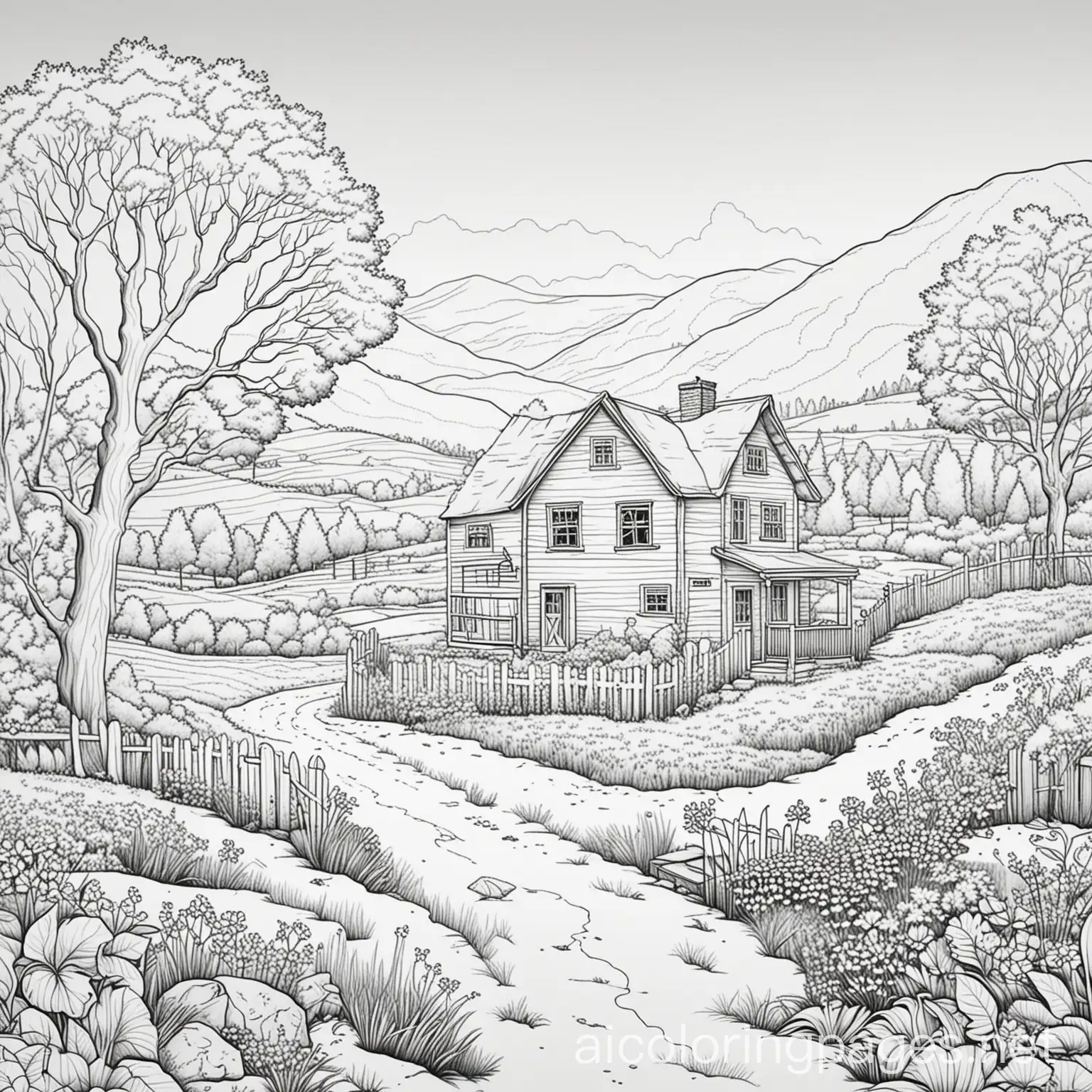 Childrens-Coloring-Page-Simple-Countryside-Scene-with-Ample-White-Space