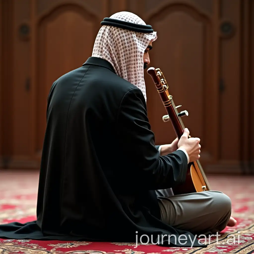 Saudi-Man-Playing-Oud-in-Traditional-Attire-on-Carpet