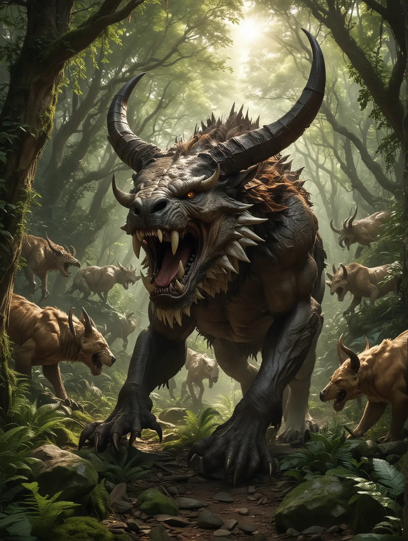 Ancient-Horned-Predators-Hunting-in-Dense-Forests