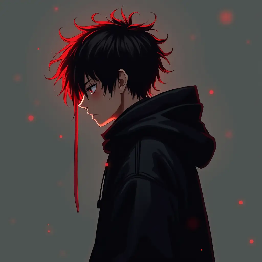 Mentahan vektor person facing side full body wearing hoodie black hair red hair