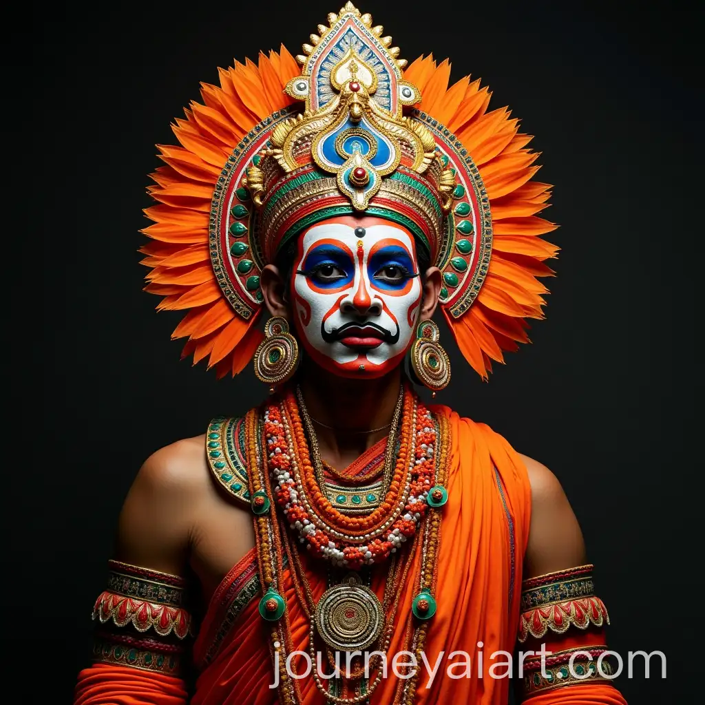Colorful-Kerala-Theyyam-Costume-in-Orange-and-Blue
