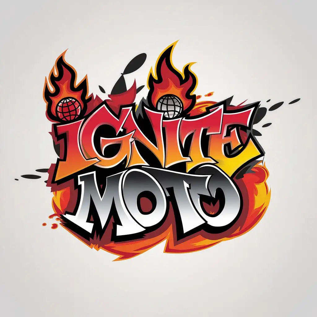 LOGO Design for IgniteMoto Graffiti Font with Flames Globe and Bold Color Scheme for Entertainment Industry