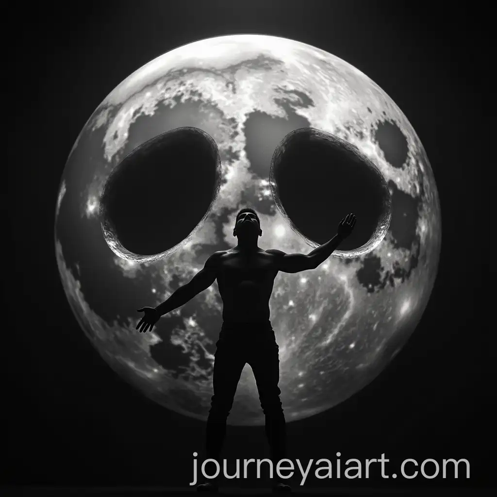 Man-Floating-Around-the-Moon-with-a-Sinister-Skull-Appearance-in-Black-and-White