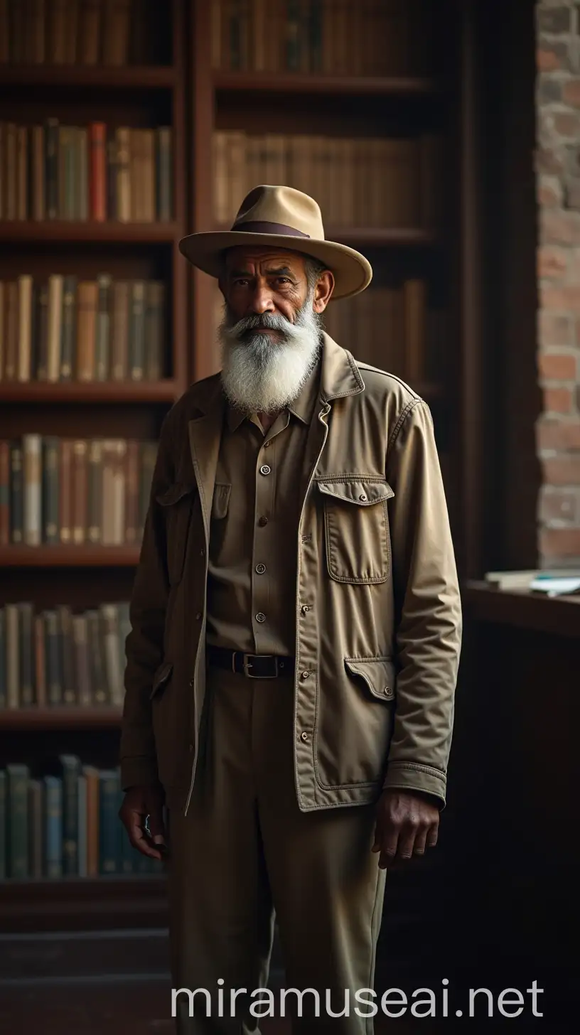 Elderly African Man Reading Books in Library