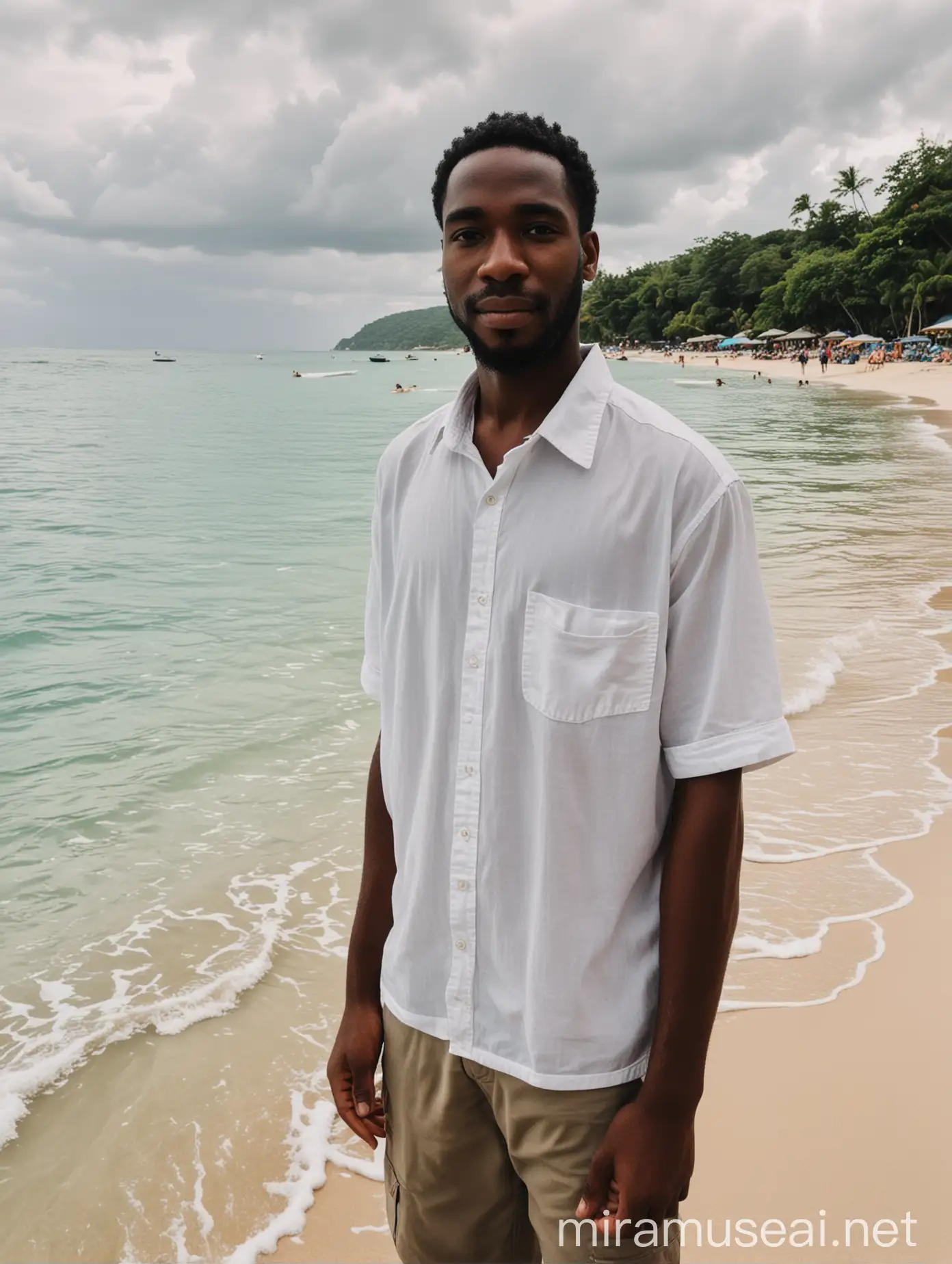 Jamaican Tour Guide Standing on Beach