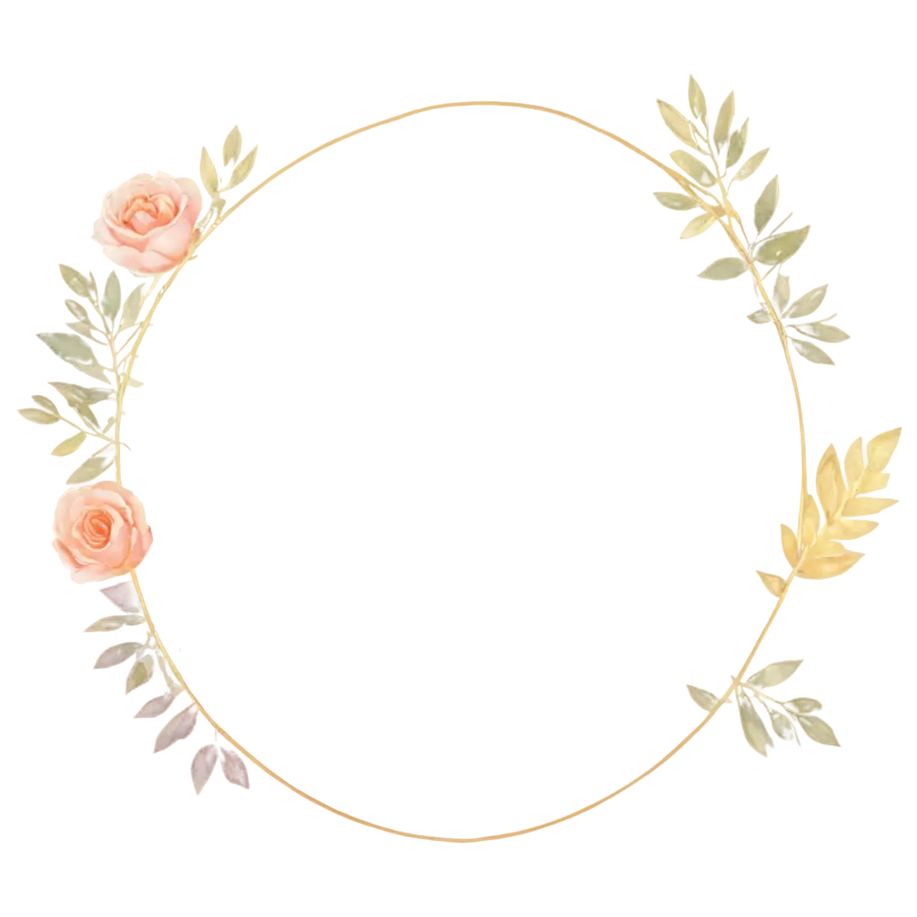 Gold-Circle-Frame-with-Bouquet-of-Roses-and-Watercolor-Leaves-PNG-for-Wedding-Card-Decoration-and-Greeting-Designs