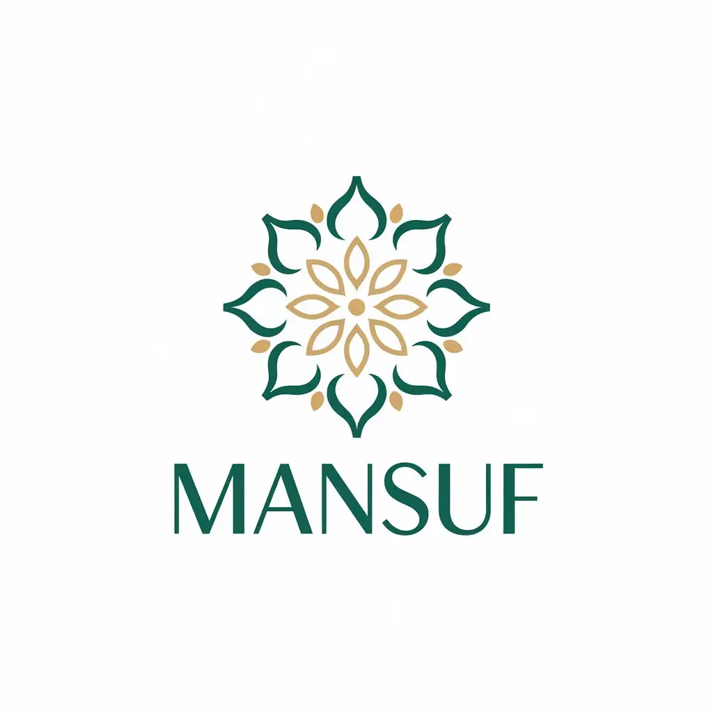 LOGO Design for MANSUF Uygur Floral Motifs with Green and Gold Color Palette for Medical Dental Industry