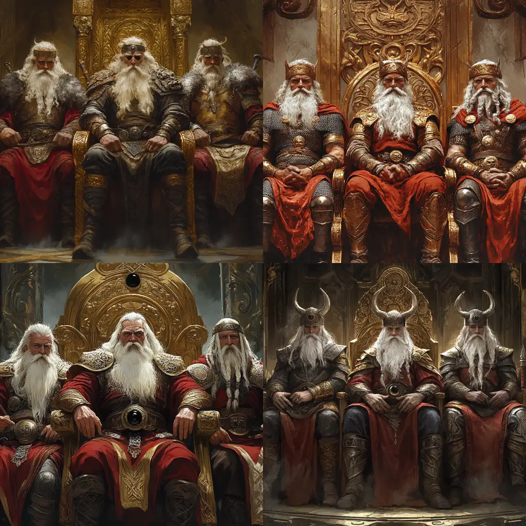 Three-Ancient-Viking-Gods-in-Splendid-Temple-with-Golden-Thrones