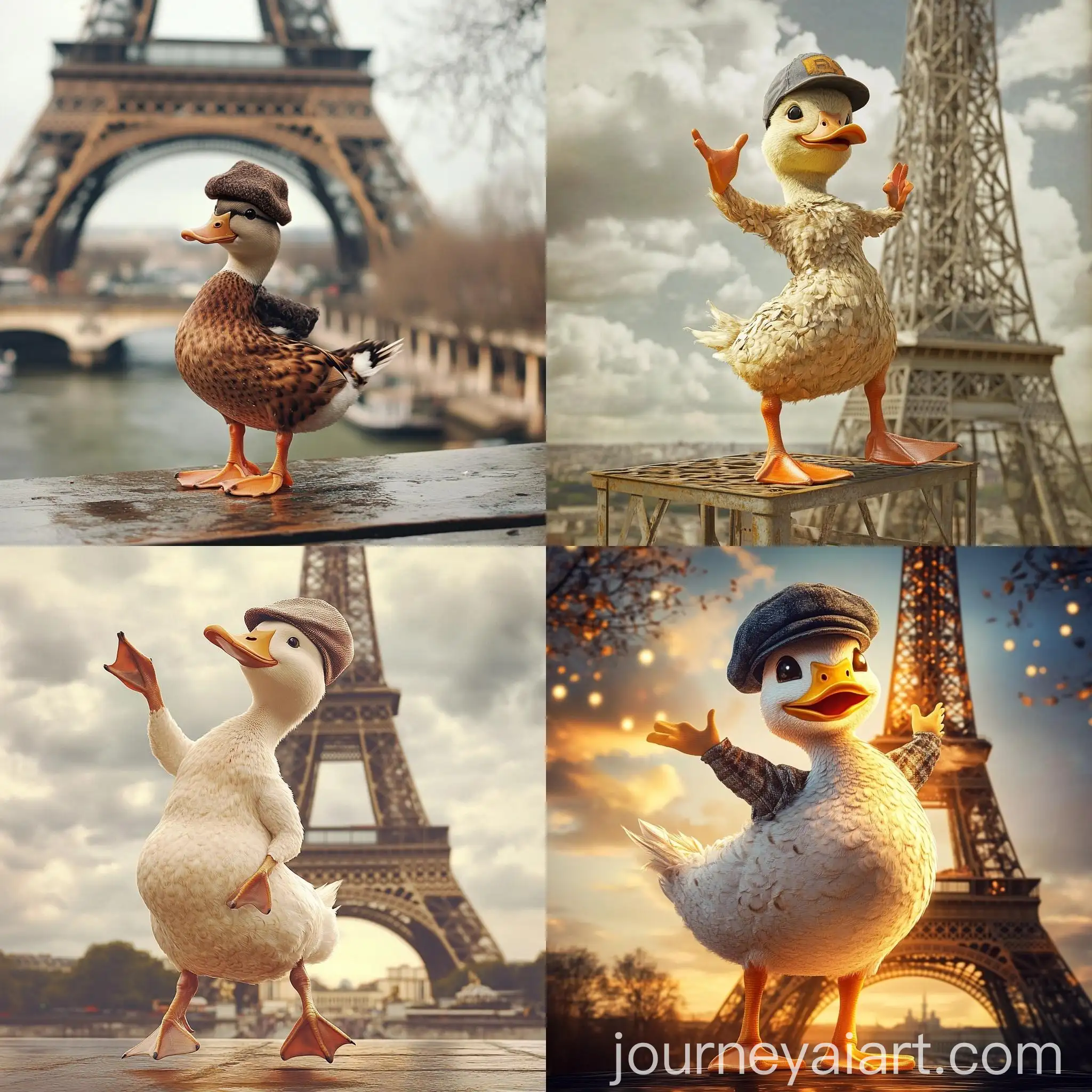 Dancing-Duck-in-Cap-on-Eiffel-Tower