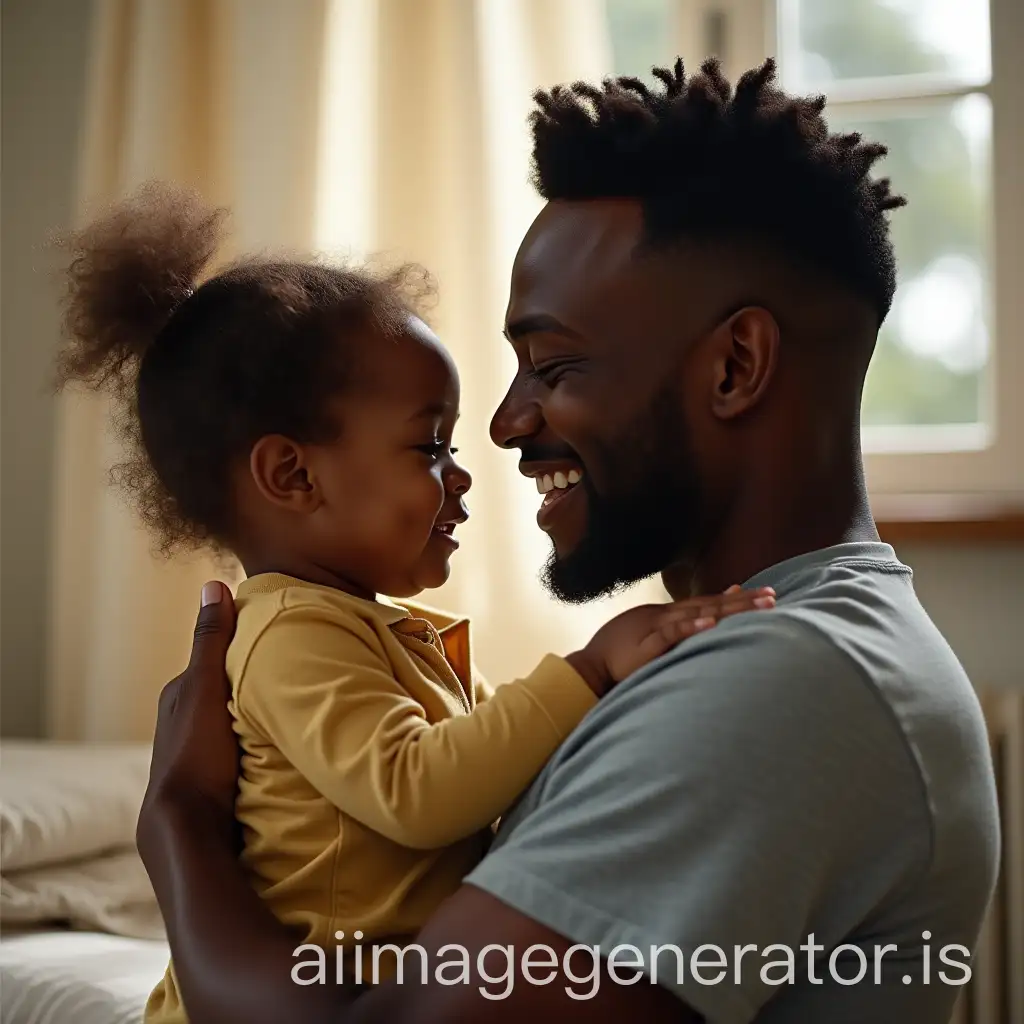 gentle black father with a child