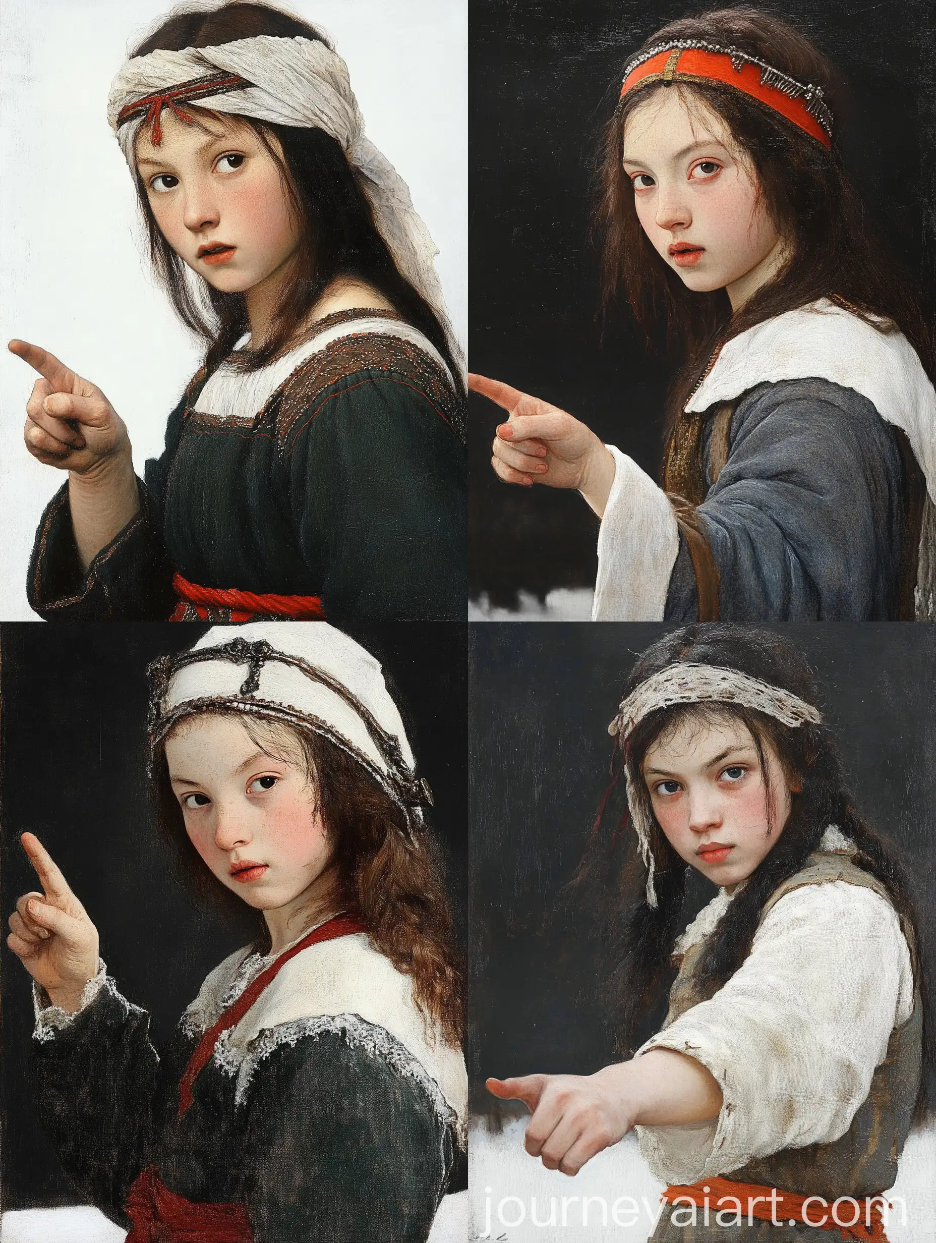 Renaissance-Painting-of-a-Young-Woman-Pointing