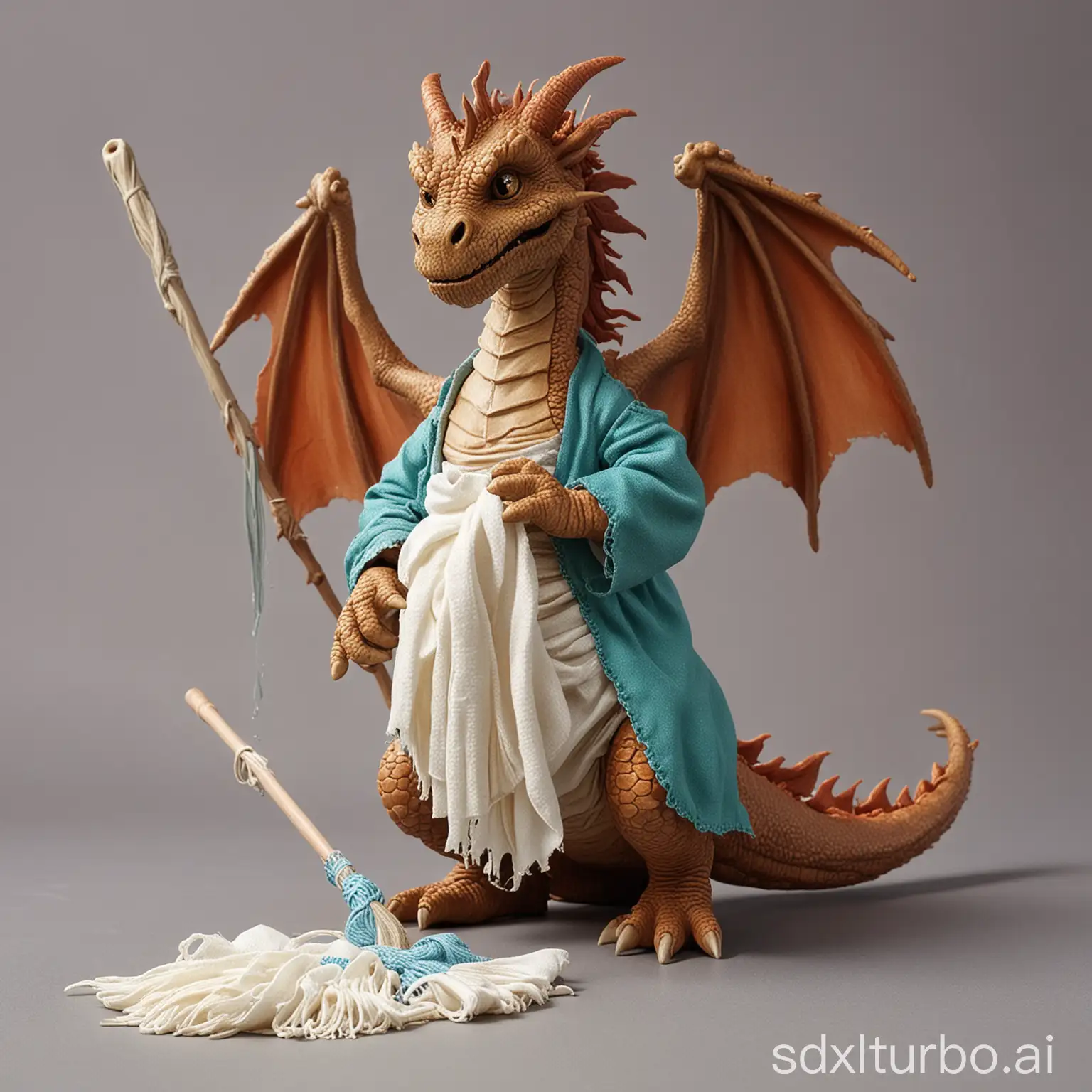 Pregnant-House-Dragon-Cleaning-with-Mop-and-Rag