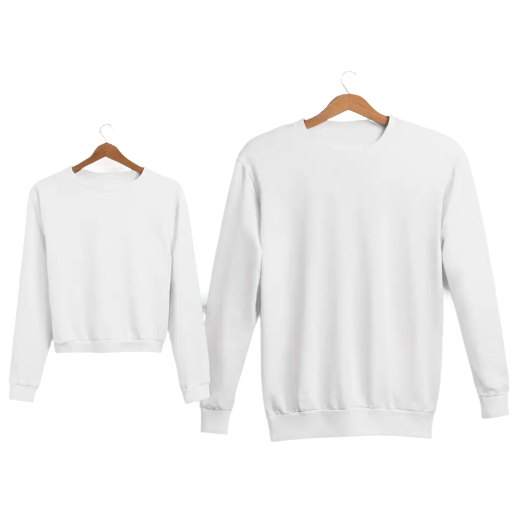 Set of white front and back view tee sweatshirt sweater long sleeve on transparent background cutout, PNG file. Mockup template for artwork graphic design