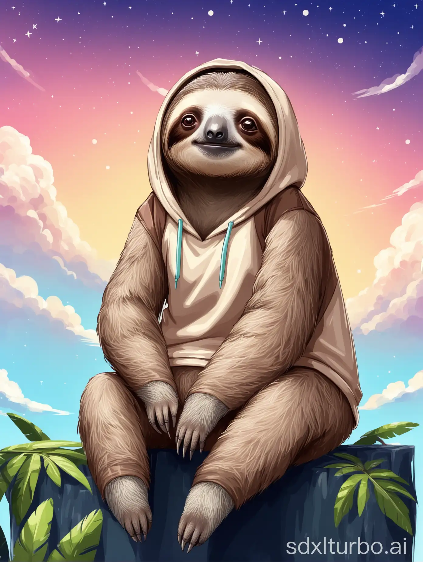 Cute-and-Confused-Sloth-in-Adorable-Outfit-Gazing-at-the-Sky