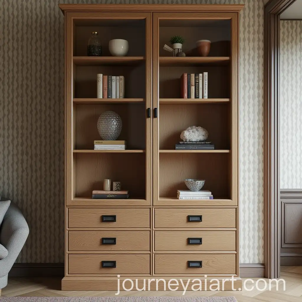 Rustic-Oak-Veneer-Bookcase-with-Minimalist-Decor-and-Comfortable-Seating