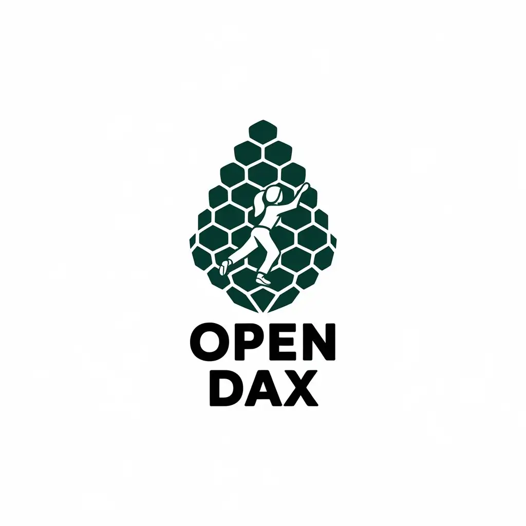 Logo-Design-for-OPEN-DAX-Minimalistic-Vector-Logo-with-Girl-Climbing-Pine-Cone-Shaped-Climbing-Wall