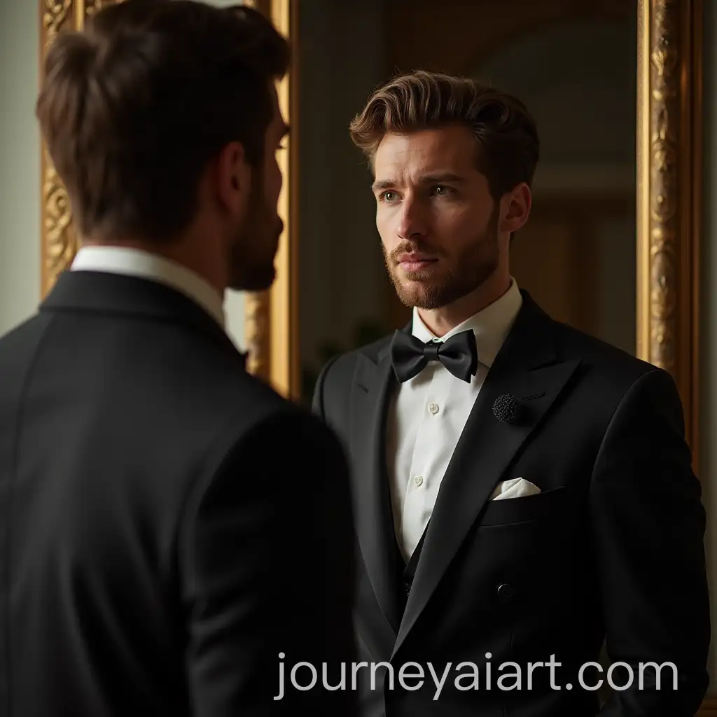 Elegant-Man-Looking-Intently-at-the-Mirror