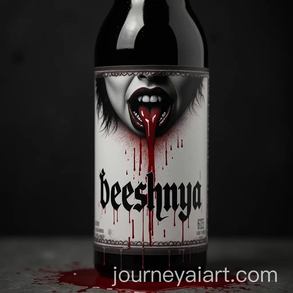 Gothic-Style-Monochrome-Bottle-Label-with-Vampire-Fangs-and-Red-Blood-Drops